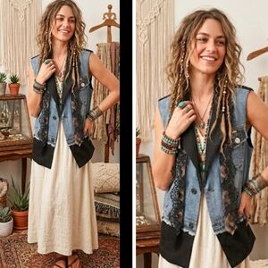 Stylish Black and Denim Vest With Removable Tye & Lace